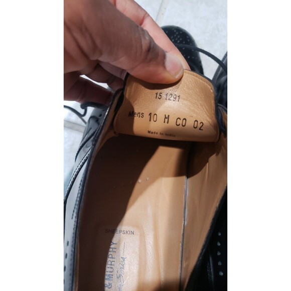 Johnston & Murphy Wingtip Shoes Black Leather 10 M Sheepskin Signature Series - Picture 5 of 6